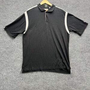 Tehama Jack Daniels Polo Shirt Mens XL Black White Pima Cotton Golf Short Sleeve